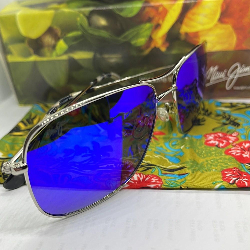 Brand New Maui Jim Polarized Pilot double bridge MJ773 Silver with Blue Mirror - Picture 3 of 9